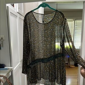 LOGO Sheer Leopard Print Top SIZE 2X